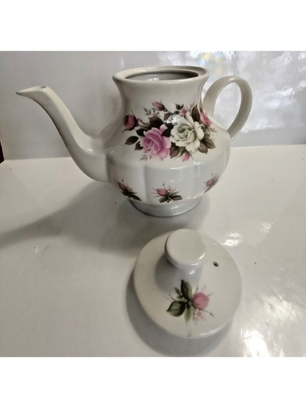 Vintage Arthur Wood & Son teapot "5585" pink and white roses 1955 - Picture 12 of 14